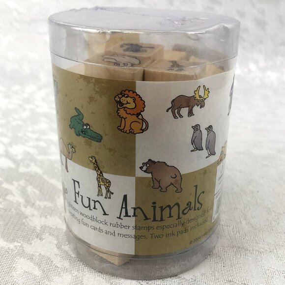 Hero Arts Fun Zoo Animals Woodblock Rubber Stamp Set: 18 Stamps w/2 Ink Pads NWT - Picture 1 of 8